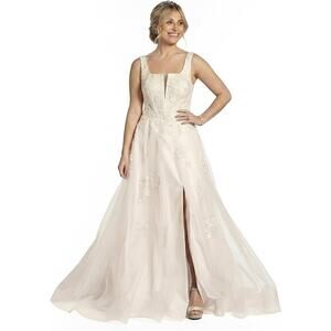 David's Bridal DB Studio Square Neck Tulle Lace Ball Gown Wedding Dress NEW